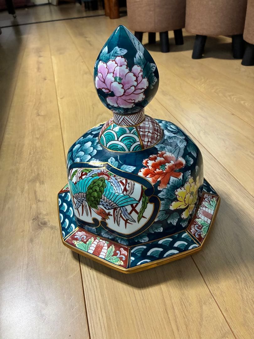 有田焼 特大 染付 牡丹孔雀図 飾壷 光右衛門作 三段壷 置物　約100cm