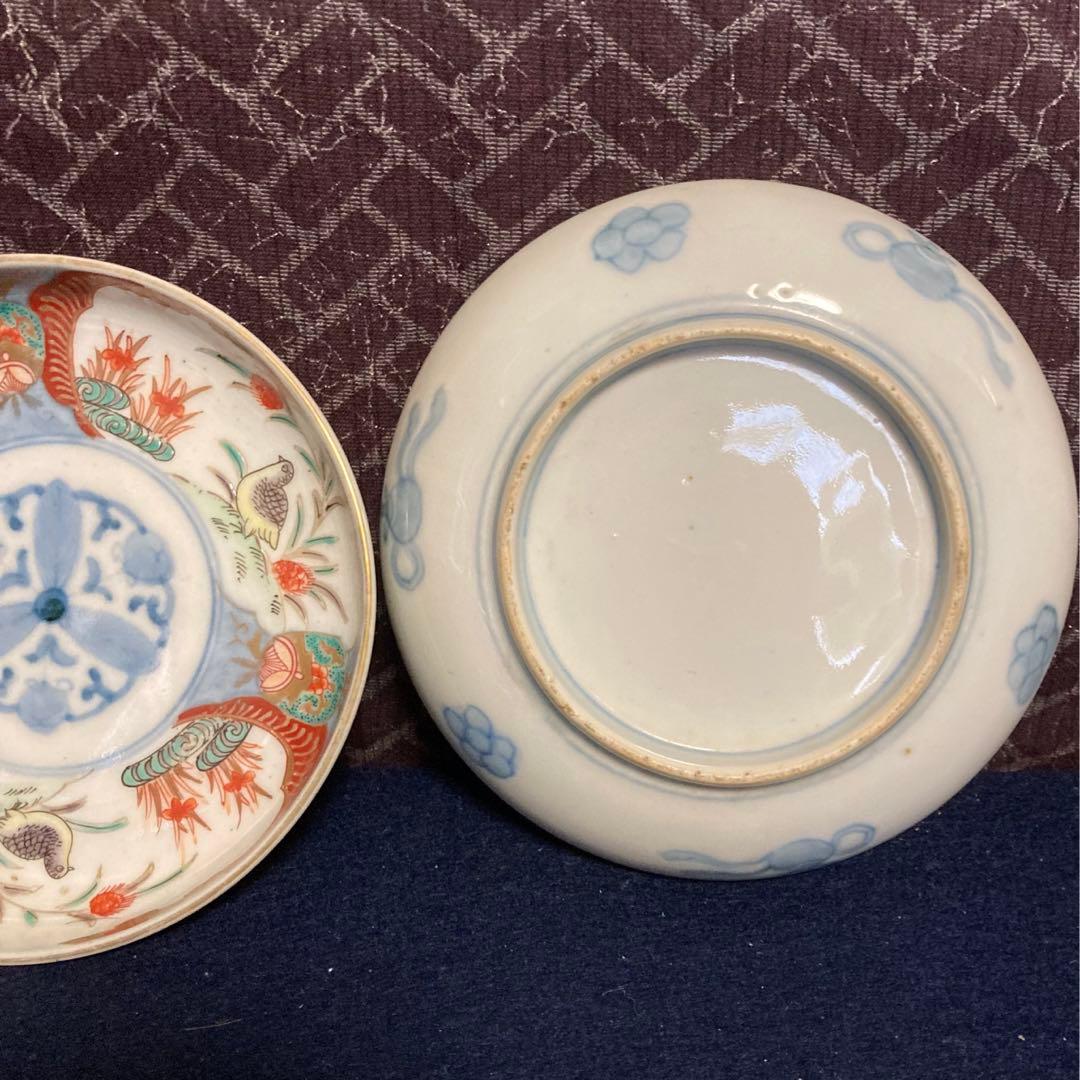 伊万里　丸にミツ柏鶉紋皿一対　山之内家