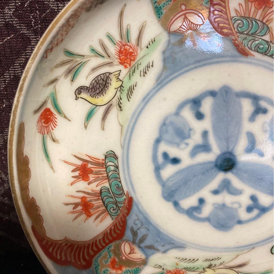 伊万里　丸にミツ柏鶉紋皿一対　山之内家