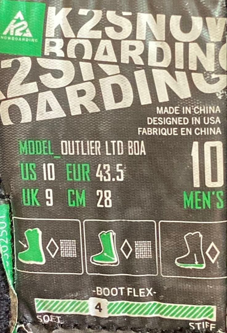 【美品_即日発送】K2 BOA アウトライアー スノーボードブーツ28cm