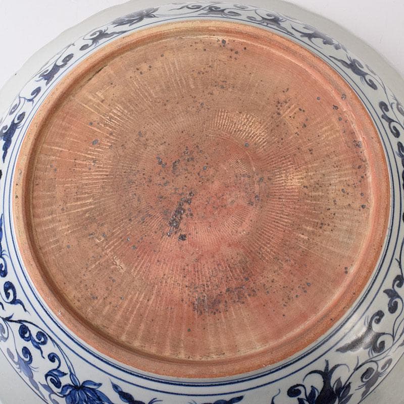 中国　青花　山水麒麟文盤　大皿　輪花皿　直径約41㎝　V　7324C