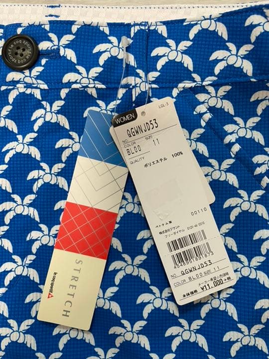 ルコック Lサイズ　サッカー素材　春夏　青　柄　レディースゴルフショートパンツ