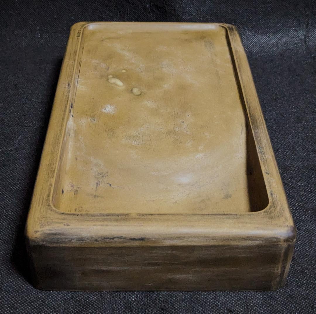 【澄泥硯　大型十吋　美しい鱔魚黄】◆加厚長方◆唐木箱◆蘇州霊巌山◆検→端渓・歙州