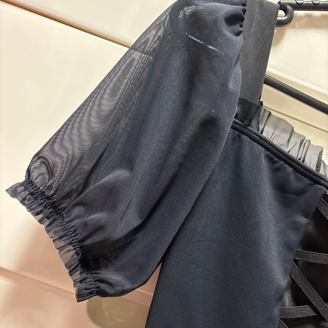 最終値下げ/Retune/stina/S 黒いバレエレオタード シースルー袖