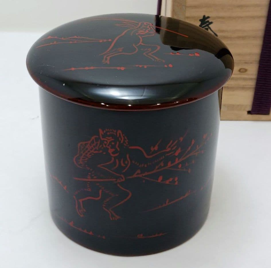 Y2975-14 茶道具 春彦作 漆塗 茶入 棗 共箱　 　う