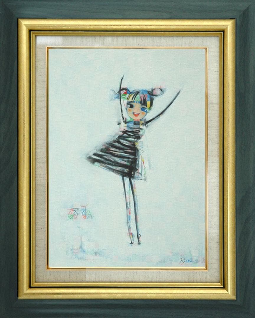 油絵 菅家令子 絵 絵画インテリアF4-080815 女の子“大きくなったよ～\"