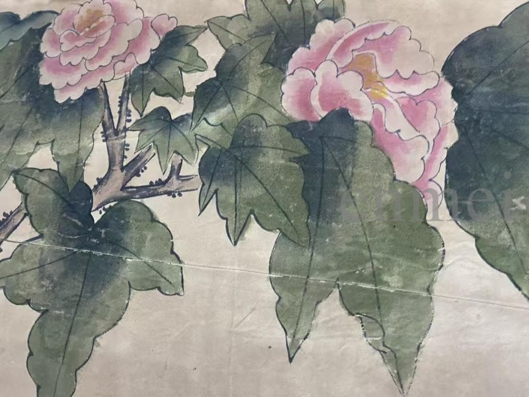 中国古美術・旧藏・明末風・周之冕款・花鳥画・絹本中堂掛軸・純手描き・書画・骨董品