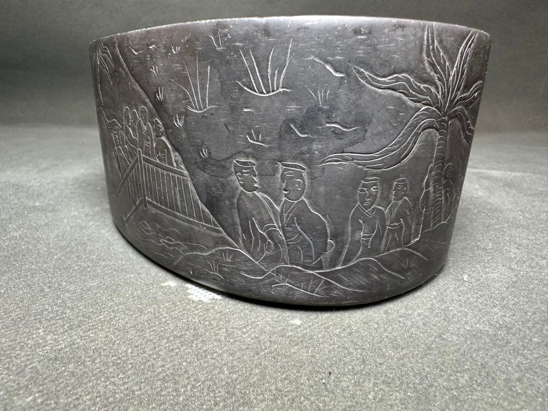 硯台　書道具　中国美術　置物　古美術品　 細密細工　骨董　アンティーク　彫刻