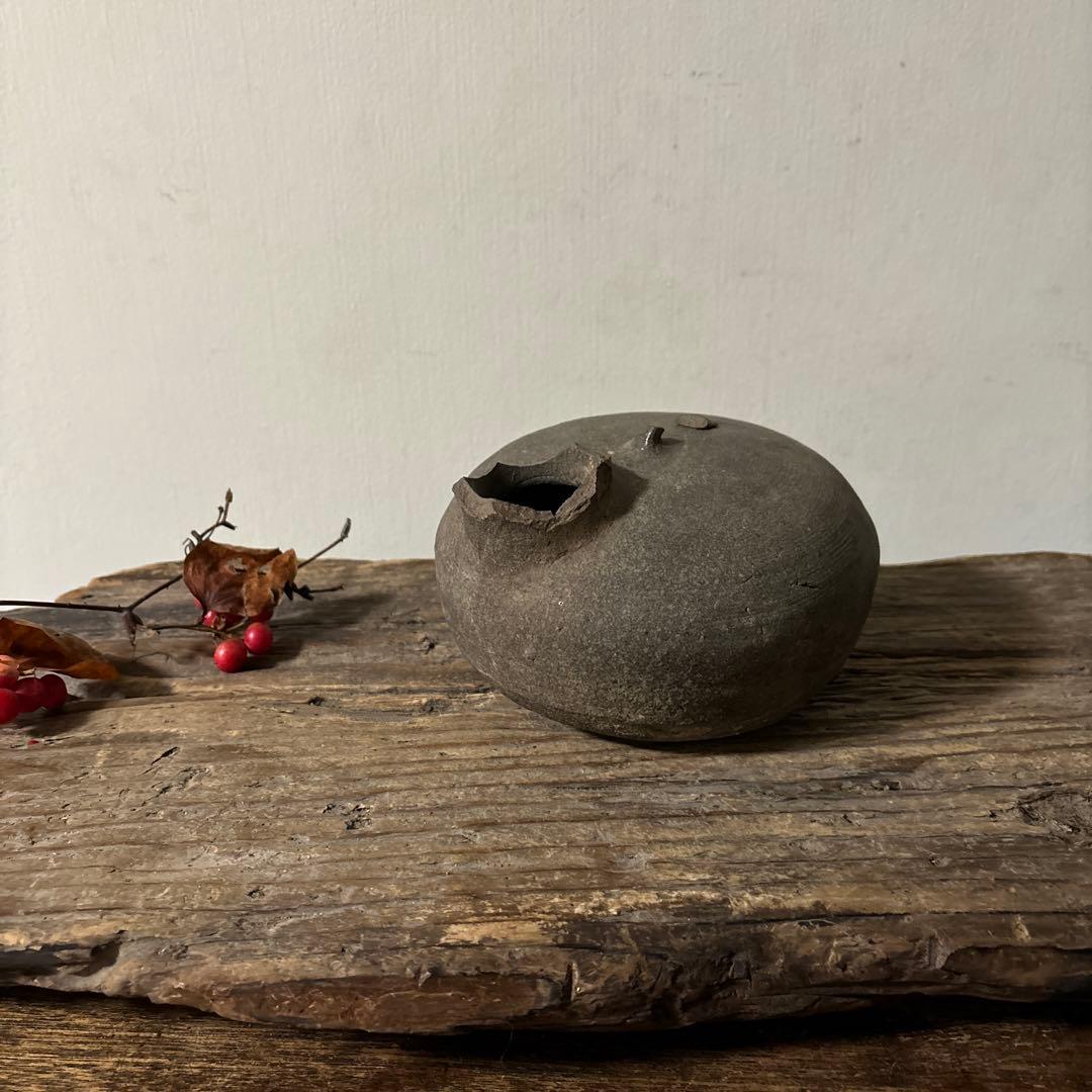 須恵器 平瓶 古美術 残欠骨董　古道具 アンティーク 酒器 花器　土器　検:李朝