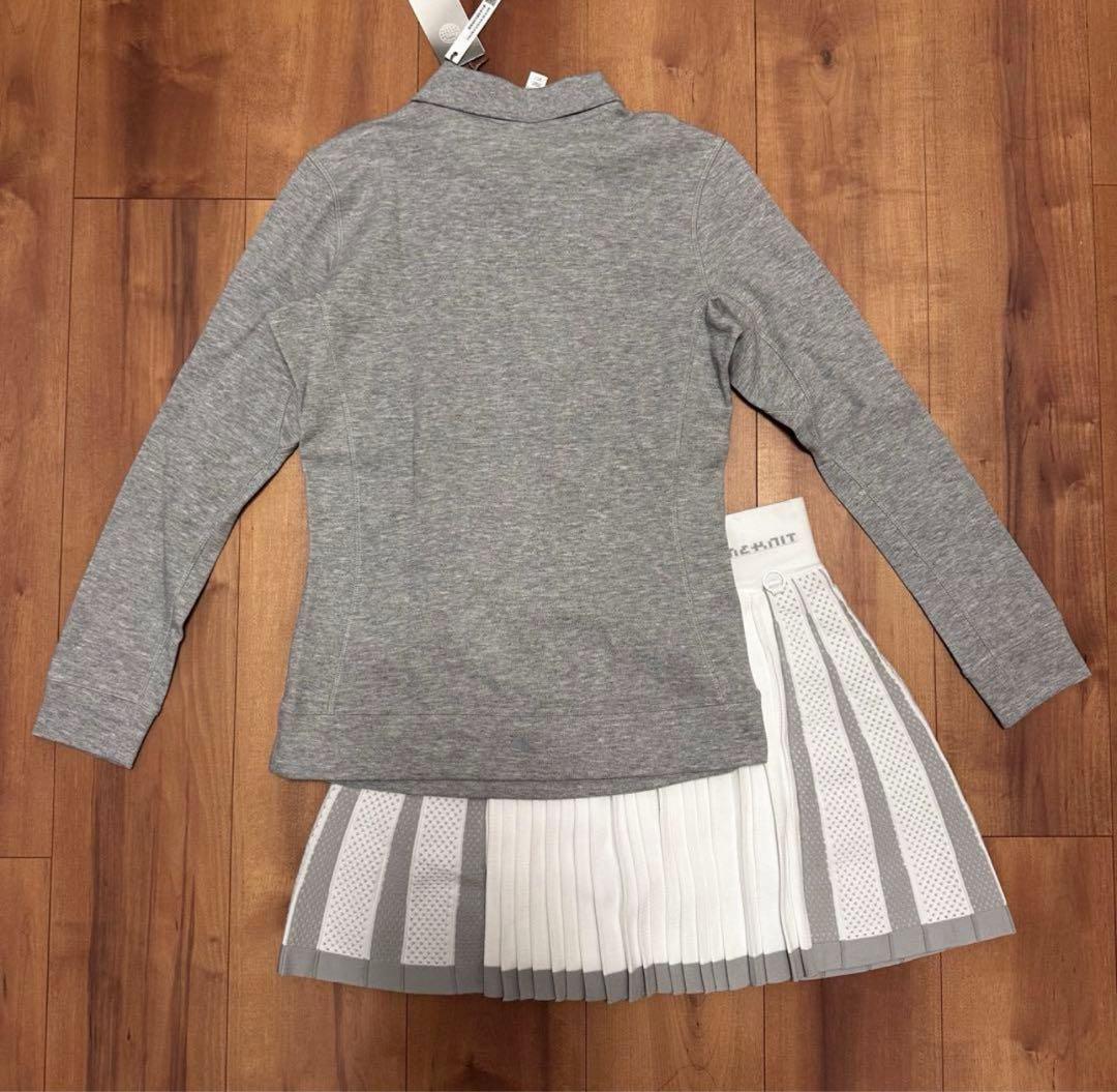 長袖ポロシャツ　プライムニット プリーツスカート　グレー　サイズS 春秋　新品