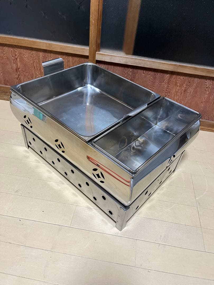 業務用ガス式おでん鍋　2仕切り　lpガス ホース付き　厨房店舗