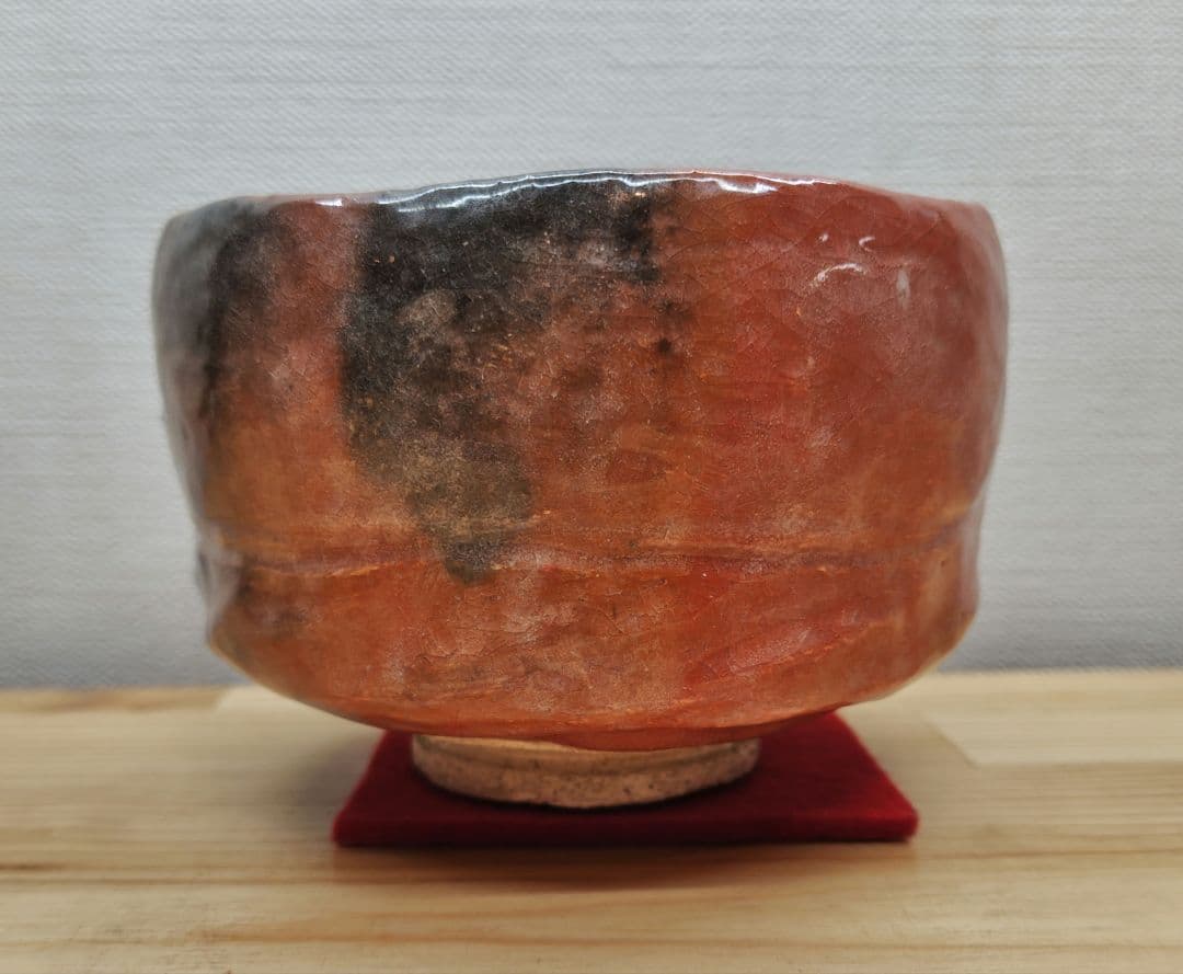 送料込【逢絢亭】茶道具 茶碗 楽焼 赤楽 ２代小川長楽 共箱入り