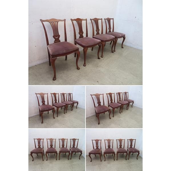 英国■イギリスアンティーク■チッペンデール様式■ダイニングチェア4脚セット