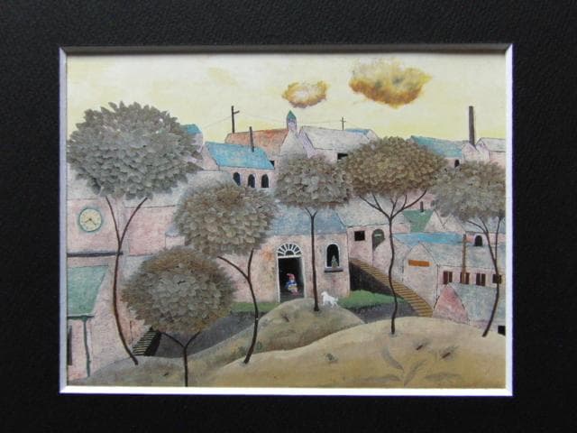 藤田龍児、静かなる町、希少な額装用画集より、新品高級額装付