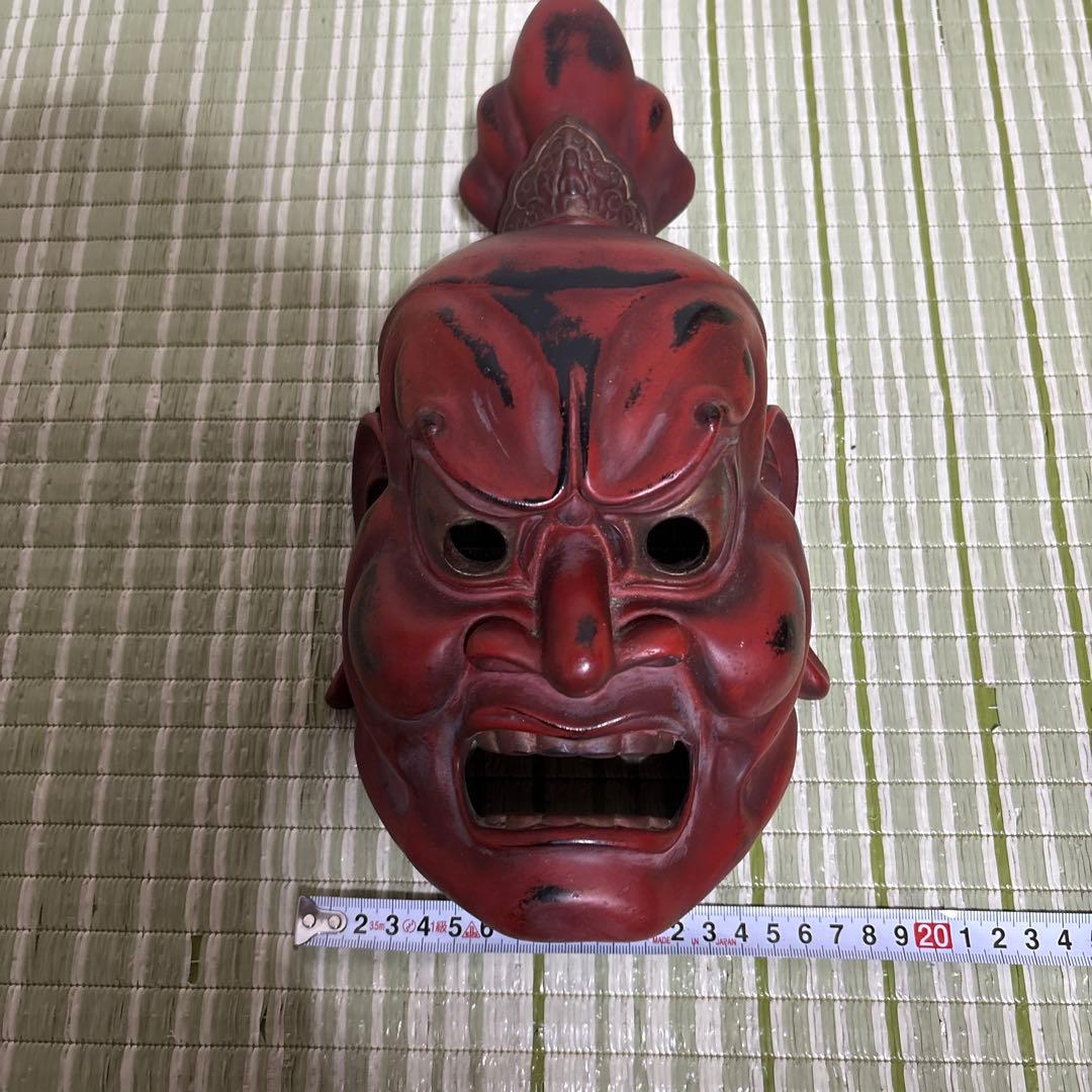 お面　能面　神楽面　仁王　仏具　鬼　男　赤　工芸品　渦　金剛力士　壁掛け　置物