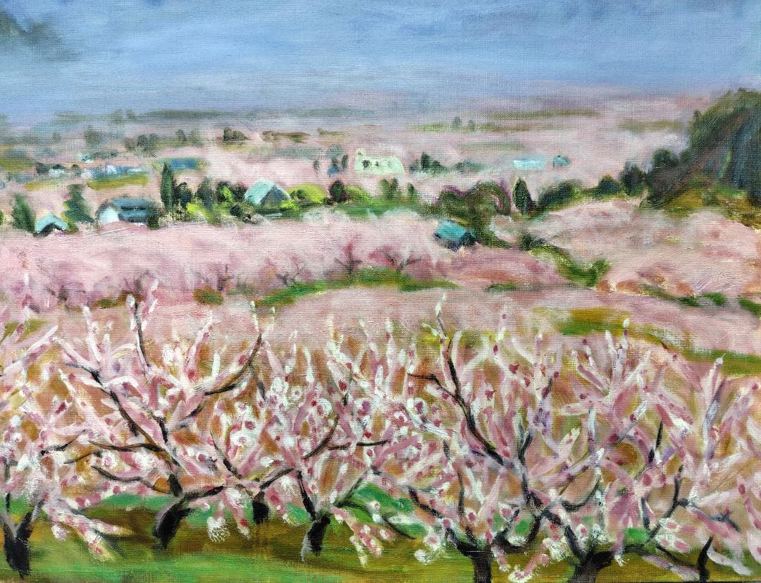 F10「桃の里」絵画 油彩画 油絵 風景画 アート