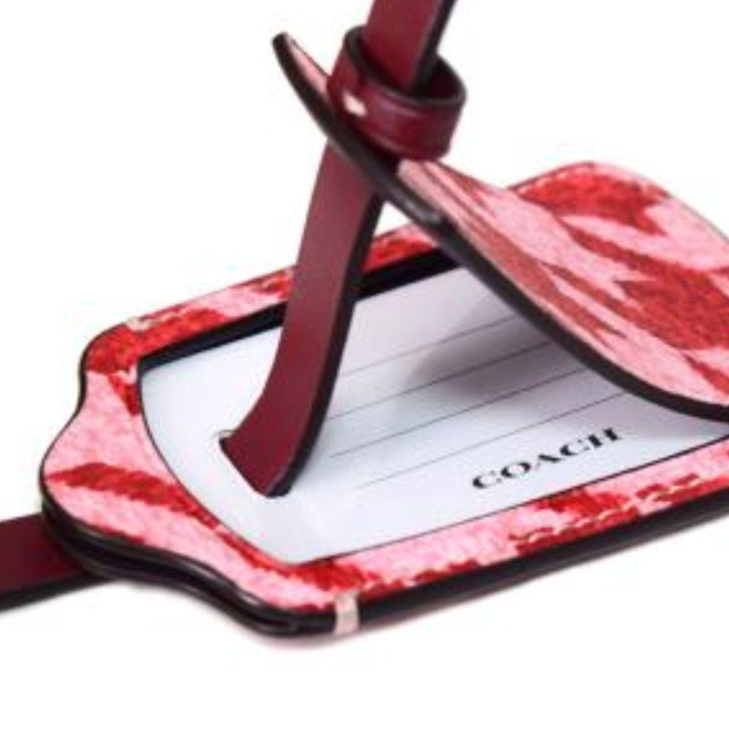 コーチ ラゲッジタグ 千鳥格子柄 ピンク トラベルタグ バッグチャーム