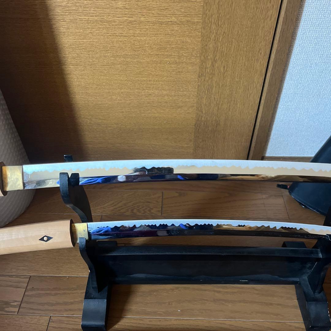 模造刀 白鞘 2本 セット コスプレ 演劇 防犯 日本刀レプリカ黒スタンド付き