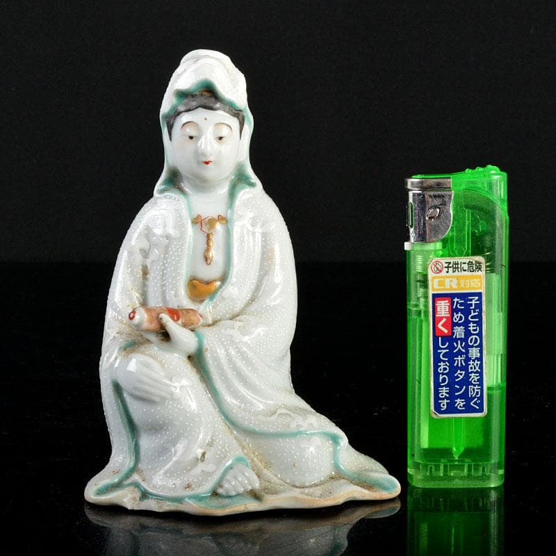 九谷焼　古九谷　 色絵白粒　観音像　仏像　置物　時代箱付　V　R4530
