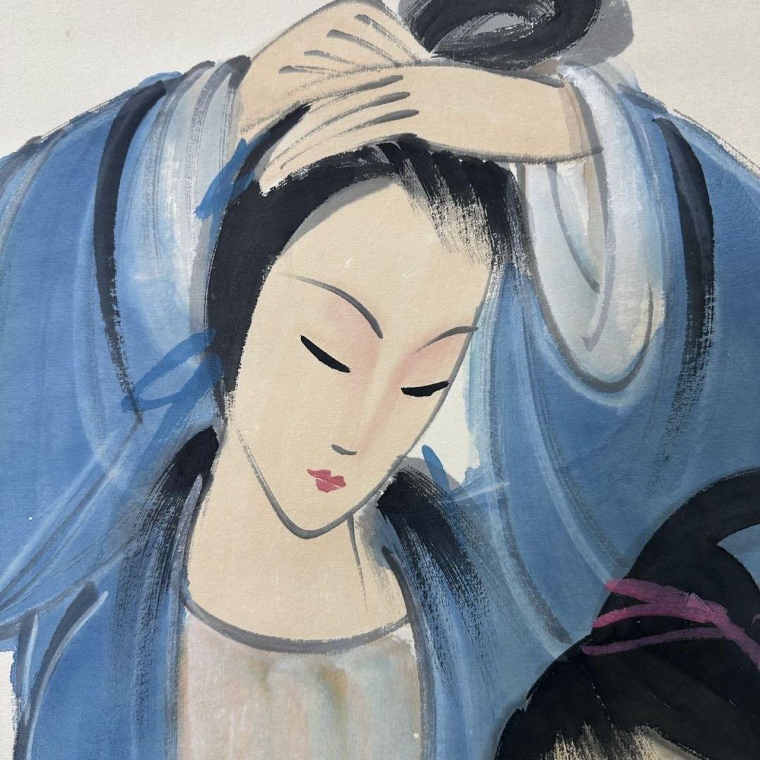 四尺中堂 中国近代風 人物画 掛け軸 仕女図 手描き作品・表装済み