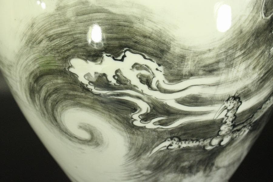 中国美術 龍図 花器(ZE652)