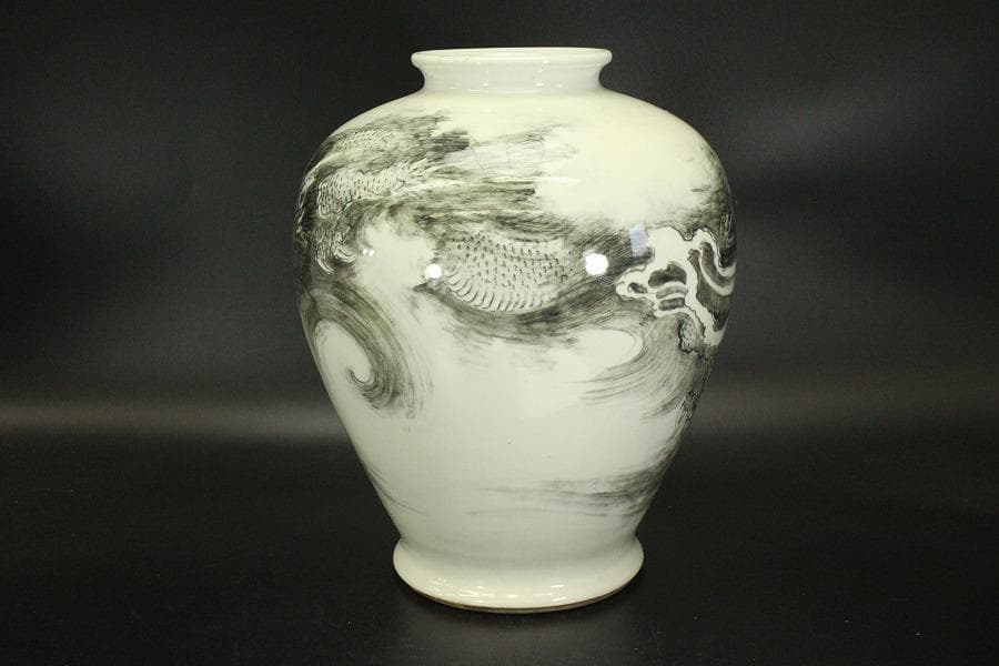 中国美術 龍図 花器(ZE652)