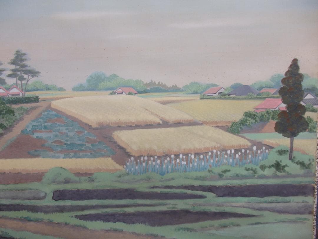 日本画家 後藤芳仙『むさし野』絹本 共箱　掛け軸(茶掛け)直筆保証