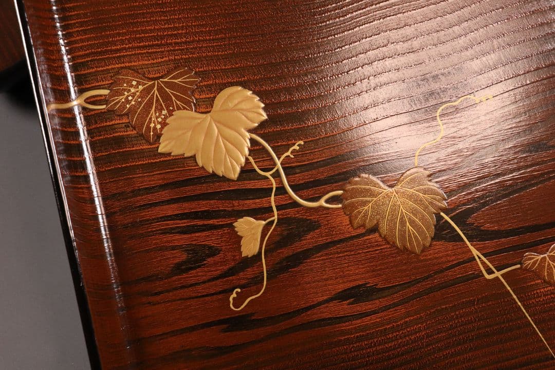 CL77 能登輪島塗 蔦金蒔絵 欅地 木地呂塗 足付四方膳 五客 木製漆器