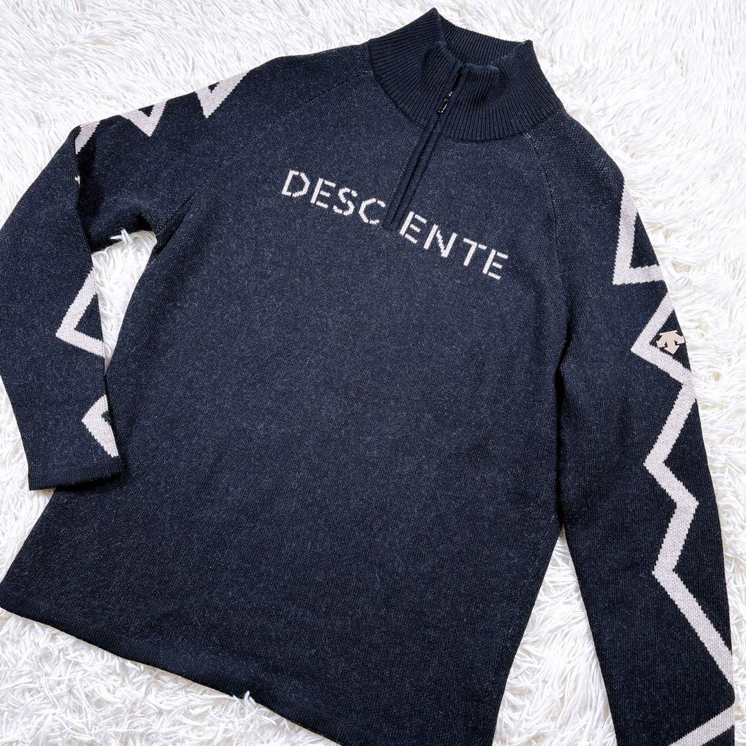 L⭐️デサント　ゴルフ　ウールナイロンジャカードフロントジップセーター　メンズ