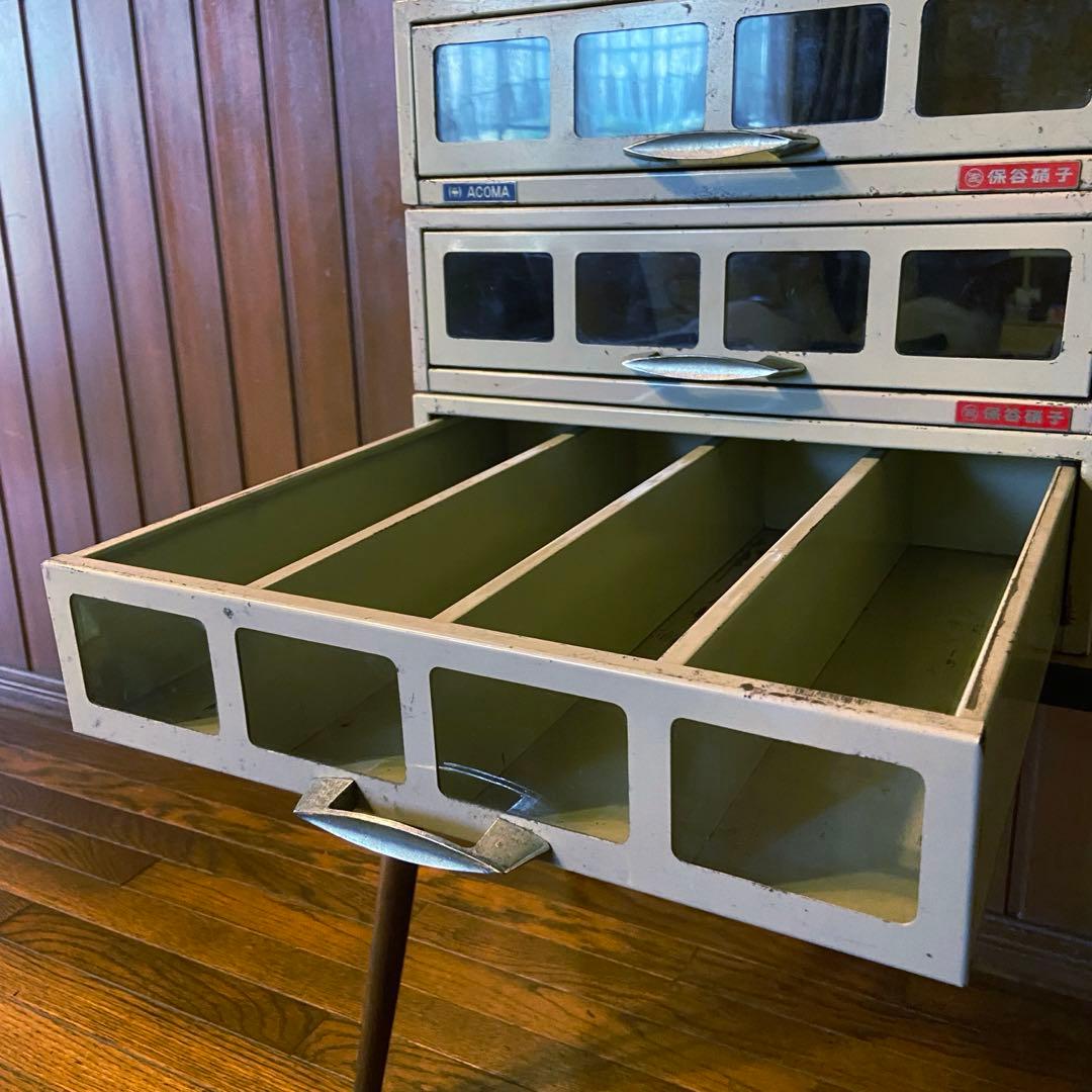 ビンテージ　店舗什器　HOYA硝子　スチールケース　インダストリアル