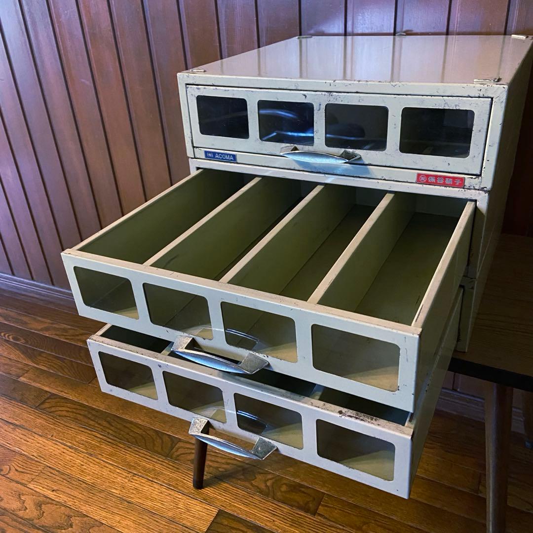 ビンテージ　店舗什器　HOYA硝子　スチールケース　インダストリアル