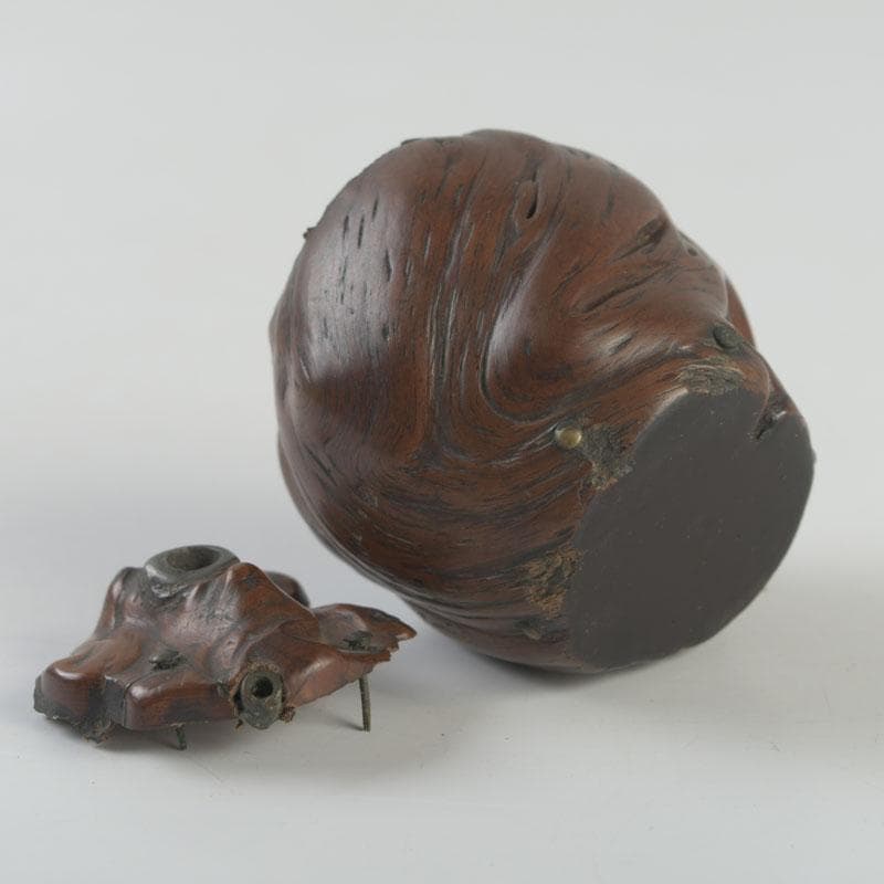 時代提げ物　書道具　唐木瘤木　銅装飾　水滴　時代箱　M　8621