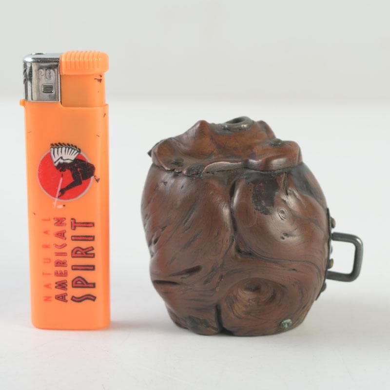 時代提げ物　書道具　唐木瘤木　銅装飾　水滴　時代箱　M　8621