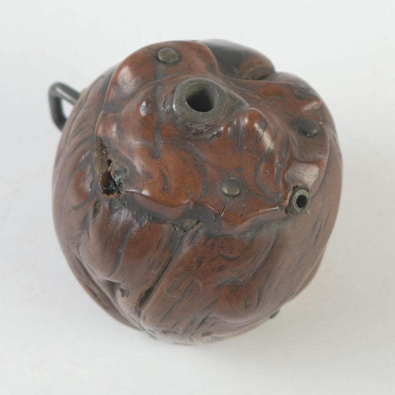 時代提げ物　書道具　唐木瘤木　銅装飾　水滴　時代箱　M　8621