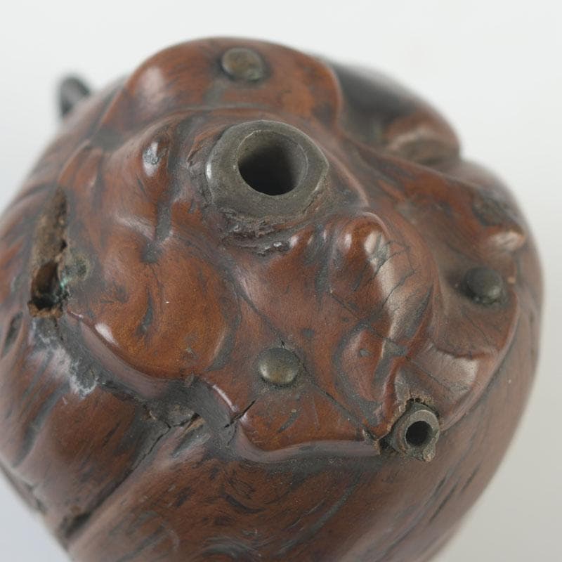 時代提げ物　書道具　唐木瘤木　銅装飾　水滴　時代箱　M　8621