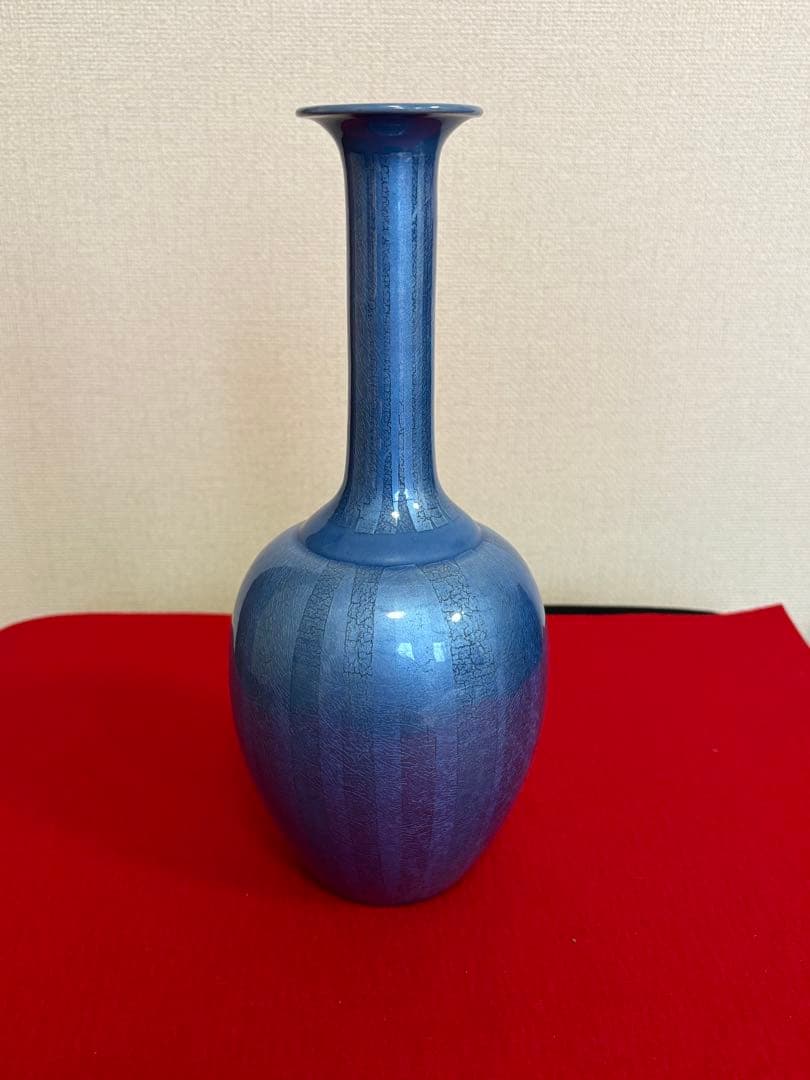 人間国宝 中田一於 淡青釉裏銀彩 花入 N43 日本工芸会正会員 九谷焼