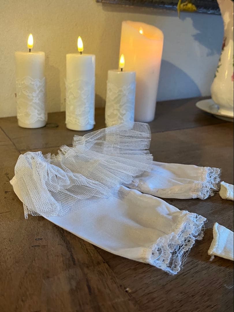 ◆フランスアンティーク｜限定1セットビスクドールフリルレスドレス靴ペチコート靴下