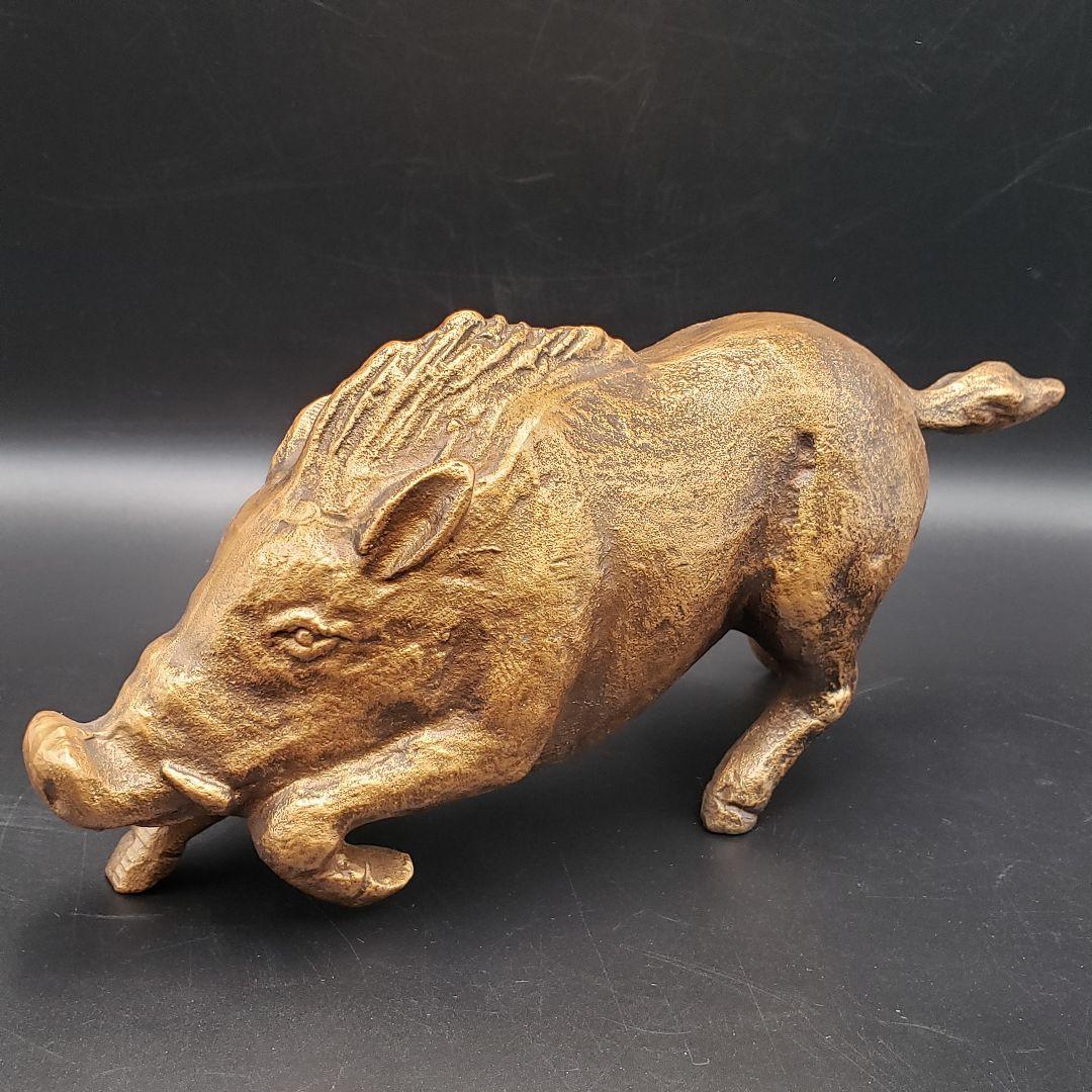 ⑯金属美術鋳物 亥置物 猪 美術工芸品 干支