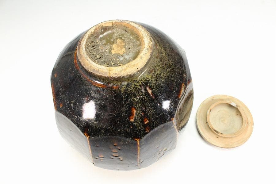古美術 李朝 黒高麗 面取 蓋壷(K-A652)