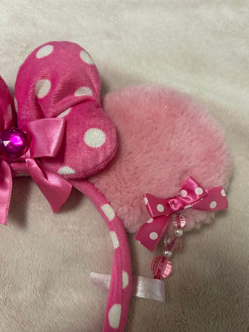 ディズニー カチューシャ イヤリング ピンク ミニー リボン　水玉 ドット