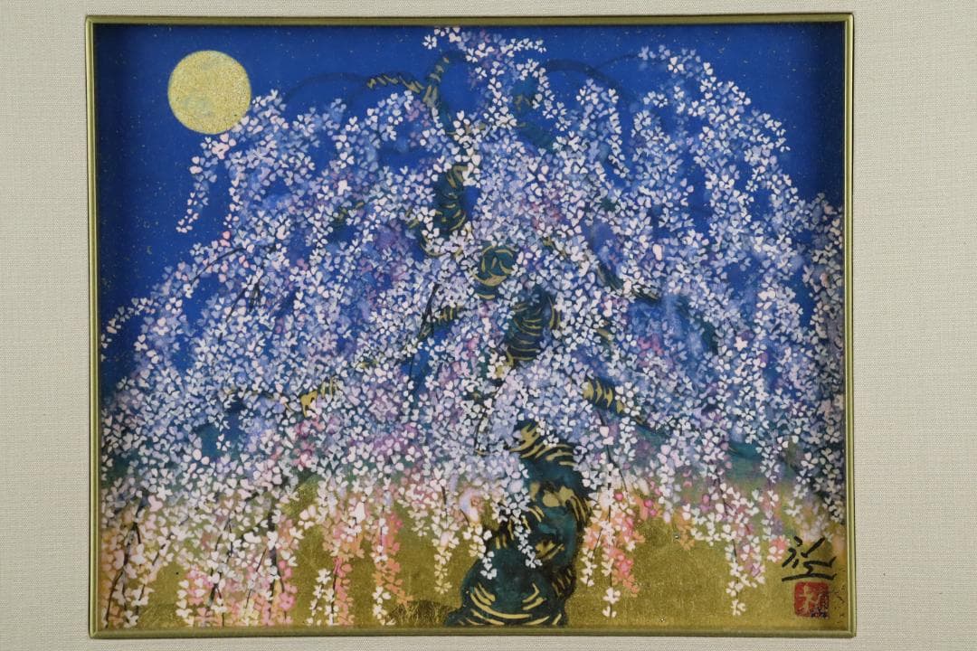真作保証 平松礼二 「桜月」 日本画3号 共シール タトウ箱付 宵桜 傑作品