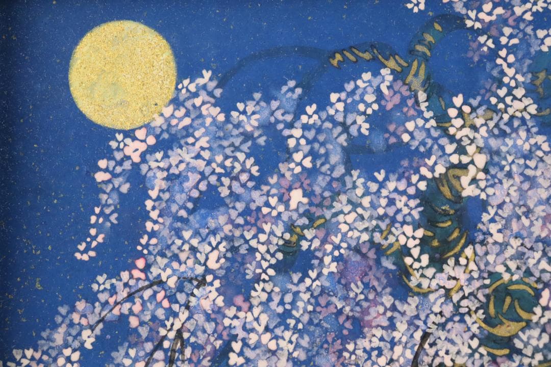 真作保証 平松礼二 「桜月」 日本画3号 共シール タトウ箱付 宵桜 傑作品