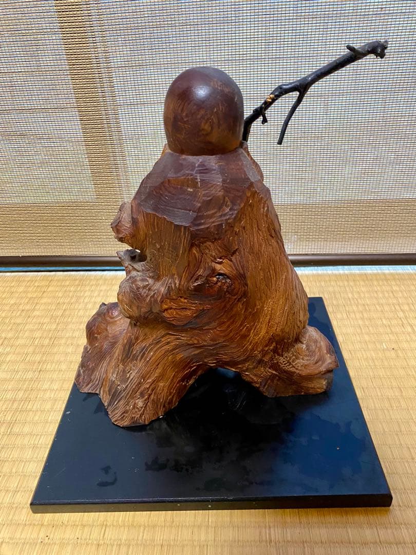 【昭和レトロ】寿老人 木彫り 置物 根木彫 一刀彫 七福神 縁起物 長寿 骨董