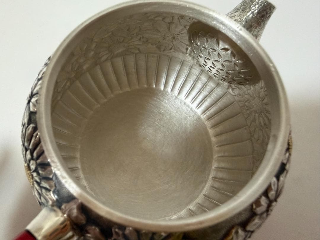 純銀製 花文様 急須 銀瓶 煎茶道具