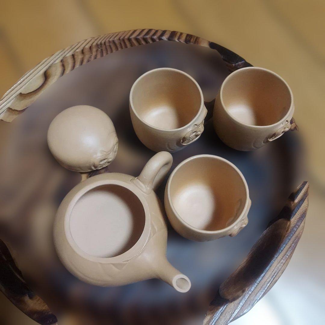 未使用　珍品　茶器　昭和レトロ　レア　からくり　民芸　秋田焼　道楽　達磨　4点