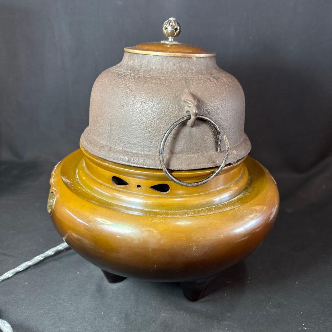 H27 送料無料　唐銅　朝鮮釜　茶釜　茶室　茶道具　木箱　電熱器　畠春齋　風炉