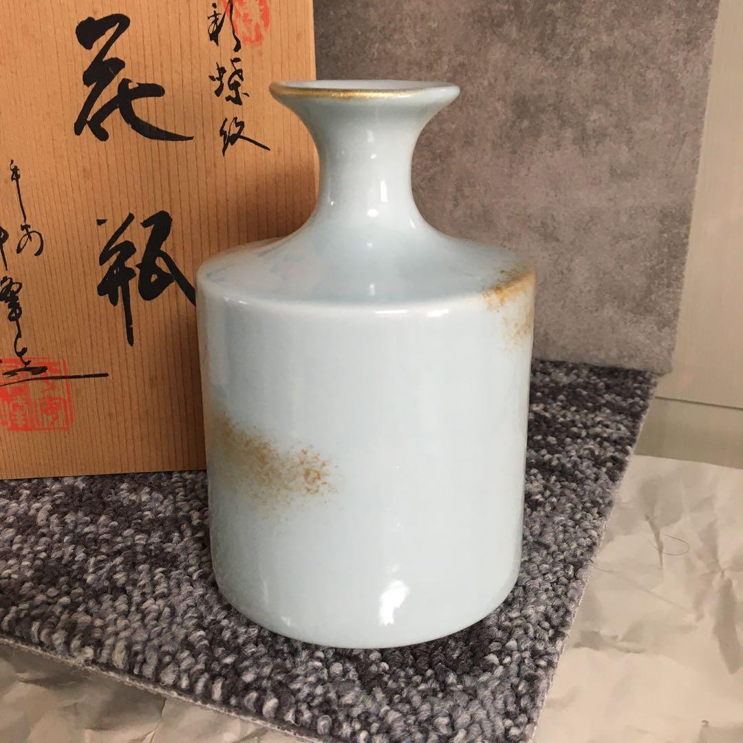 京焼　清水焼　伊藤昇峰造　花瓶　共箱　青磁