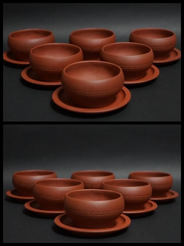 中国国家工芸美術大師 範春花製 款 老紫泥扁腹急須/煎茶碗セット