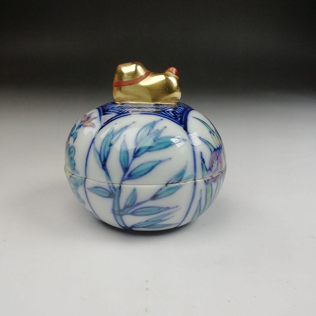 Ｔ８３９　香合　『干支　色絵　戌』『平安　高野昭阿弥 造』　共箱　茶道具