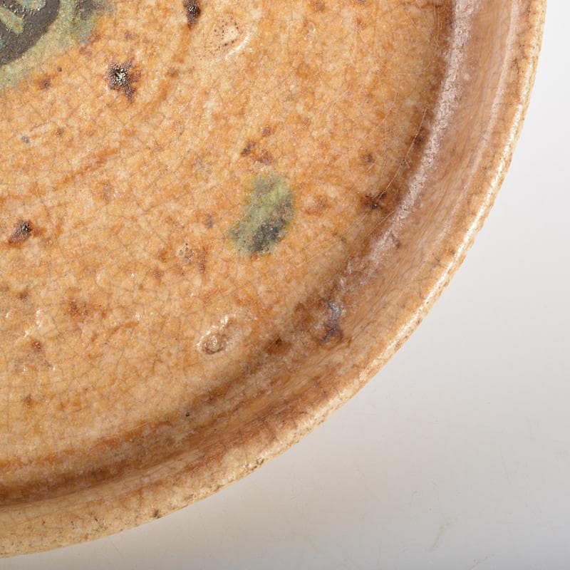 人間国宝　荒川豊蔵作　黄瀬戸　菊紋皿　共布　鵬雲斎極め箱　M　R6945